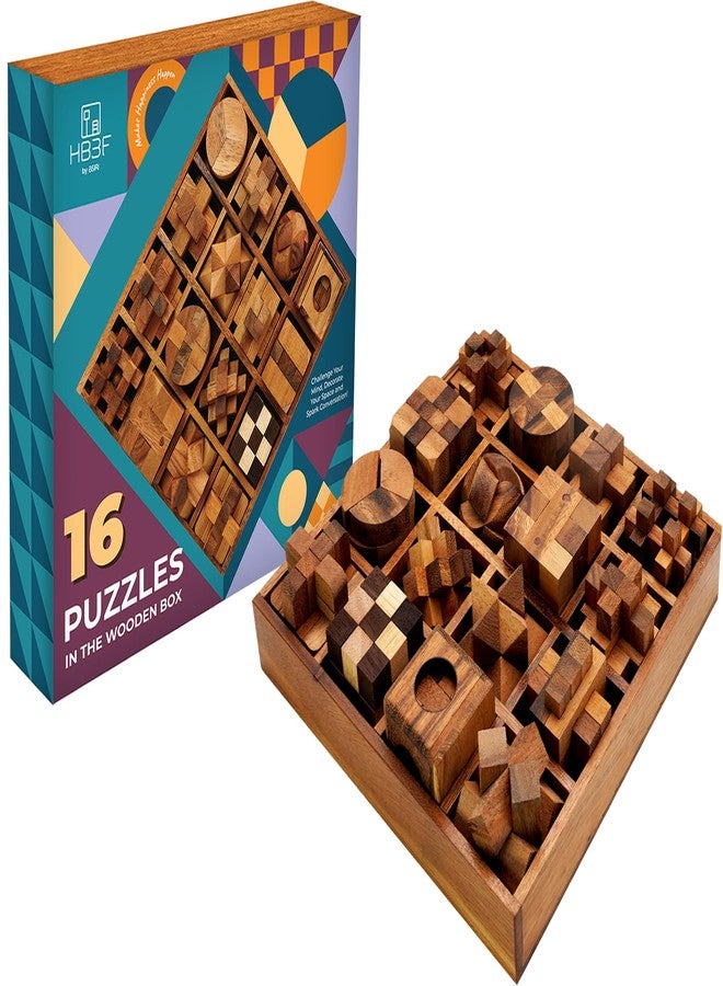 BSIRI 16 in 1 Wooden Brain Teaser Puzzles for Adults and Teens or Kids Interlocking 3D Mini Wood Mind Games Hand Puzzle Teasers Set Toys Coffee Table Games Gift - Image 1